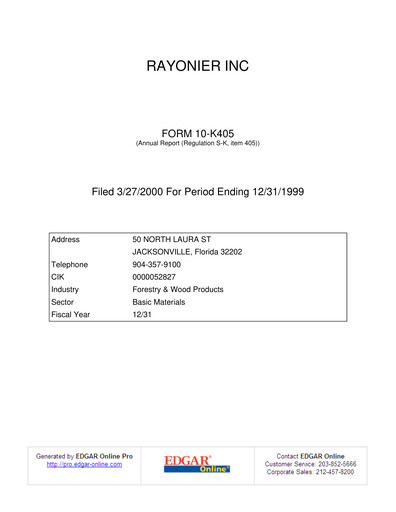 Vorschaubild Rayonier Jahresbericht 1999