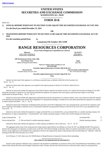 Vorschaubild Range Resources
 Jahresbericht 2011