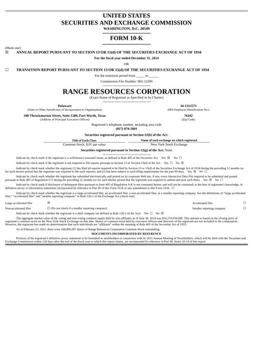 Vorschaubild Range Resources
 Jahresbericht 2014