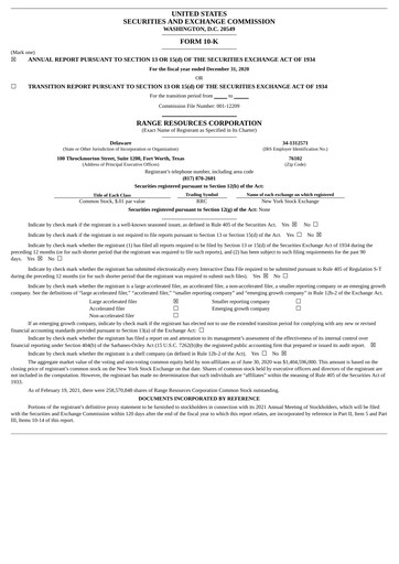 Vorschaubild Range Resources
 Jahresbericht 2020