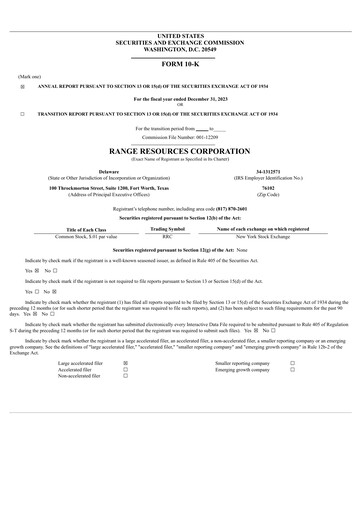 Thumbnail Range Resources
 Annual Report 2023