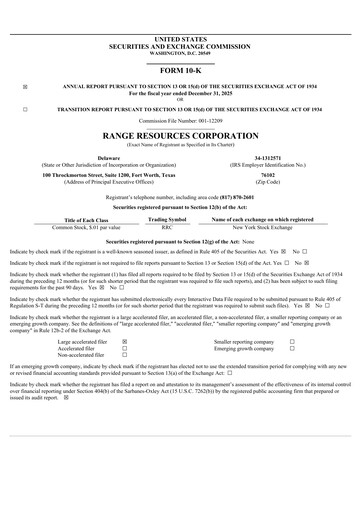 Thumbnail Range Resources
 Annual Report 2025