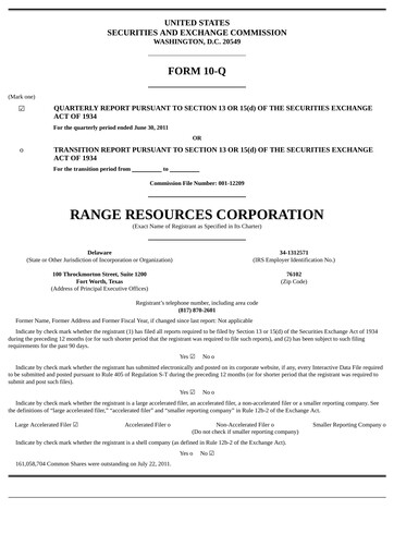 Vorschaubild Range Resources
 Quartalsbericht 2011-q2