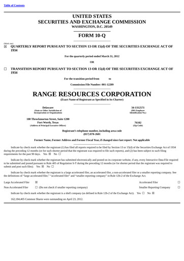 Vorschaubild Range Resources
 Quartalsbericht 2012-q1