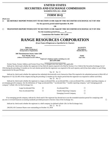 Vorschaubild Range Resources
 Quartalsbericht 2018-q3