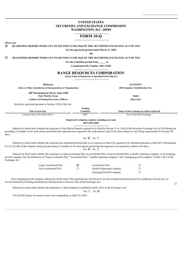 Thumbnail Range Resources
 Quarterly Report 2024-q1