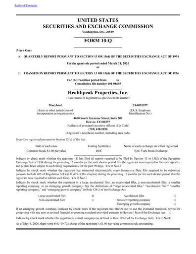 Thumbnail Healthpeak Properties
 Quarterly Report 2026-q1