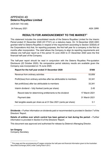 Miniature Deterra Royalties Rapport semestriel 2021-h1