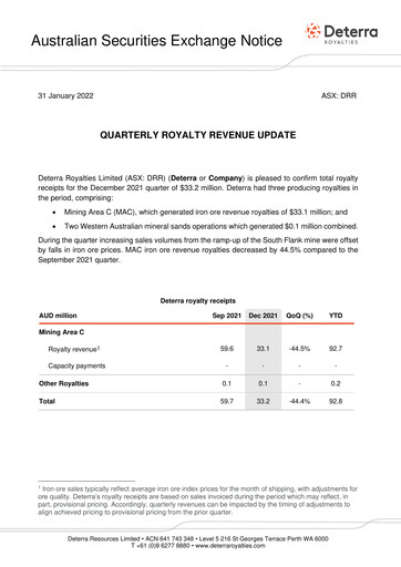 Miniature Deterra Royalties Rapport trimestriel 2021-q4