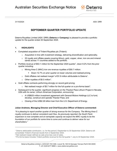 Thumbnail Deterra Royalties Quarterly Report 2024-q3