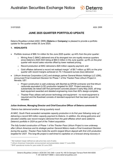 Thumbnail Deterra Royalties Quarterly Report 2025-q2