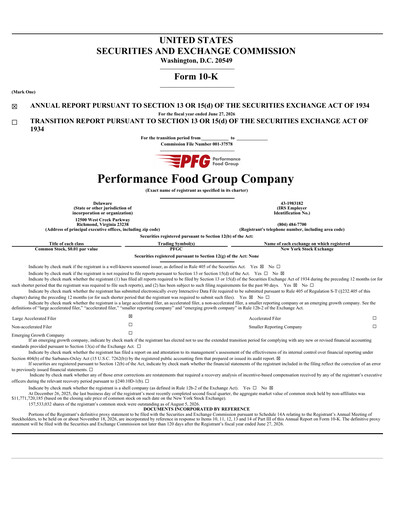 Thumbnail Performance Food Group Annual Report 2026