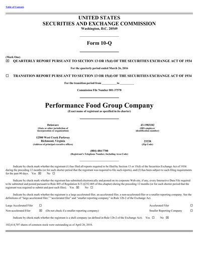 Thumbnail Performance Food Group Quarterly Report 2016-q3