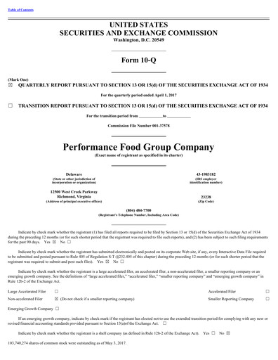 Thumbnail Performance Food Group Quarterly Report 2017-q3