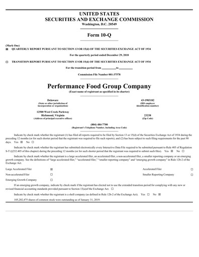 Thumbnail Performance Food Group Quarterly Report 2019-q2