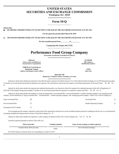 Thumbnail Performance Food Group Quarterly Report 2019-q3