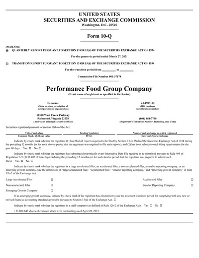 Thumbnail Performance Food Group Quarterly Report 2021-q3
