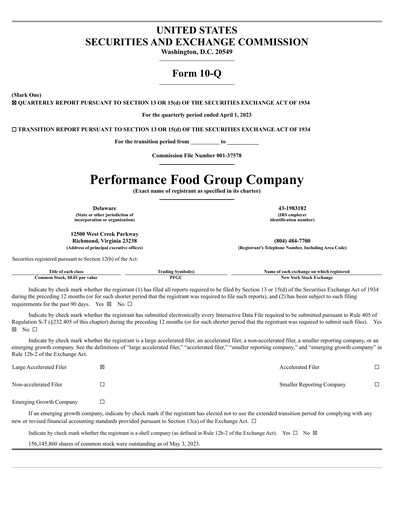 Thumbnail Performance Food Group Quarterly Report 2023-q3