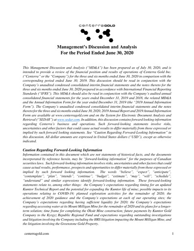Thumbnail Centerra Gold Quarterly Report 2020-q2