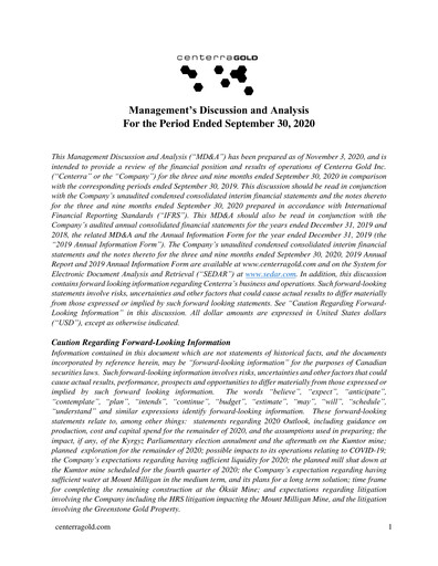 Thumbnail Centerra Gold Quarterly Report 2020-q3