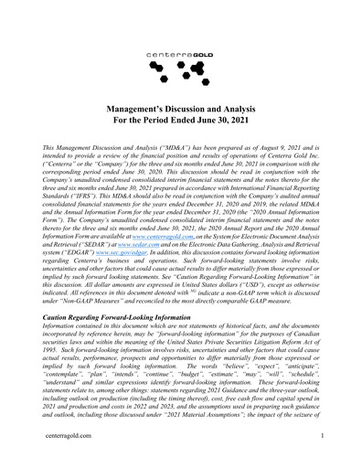 Thumbnail Centerra Gold Quarterly Report 2021-q2