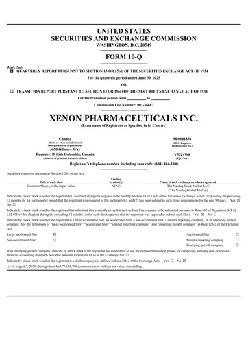 Thumbnail Xenon Pharmaceuticals Quarterly Report 2025-q2