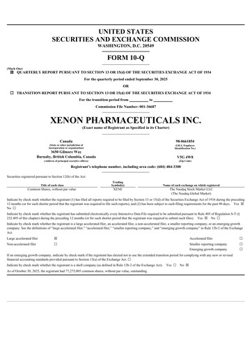 Thumbnail Xenon Pharmaceuticals Quarterly Report 2025-q3