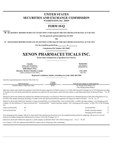 Vorschaubild Xenon Pharmaceuticals Quartalsbericht 2026-q2