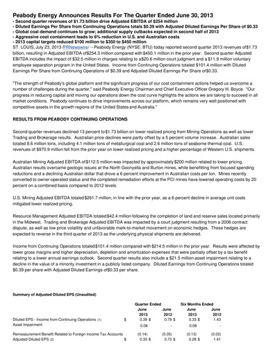 Thumbnail Peabody Energy
 Quarterly Report 2013-q2
