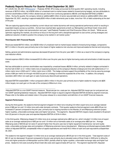 Thumbnail Peabody Energy
 Quarterly Report 2021-q3