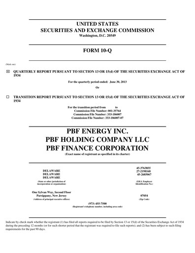 Thumbnail PBF Energy
 Quarterly Report 2013-q2