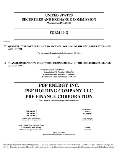 Thumbnail PBF Energy
 Quarterly Report 2013-q3