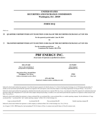 Thumbnail PBF Energy
 Quarterly Report 2014-q2