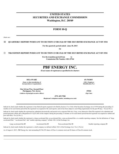 Thumbnail PBF Energy
 Quarterly Report 2015-q2
