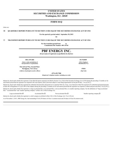 Thumbnail PBF Energy
 Quarterly Report 2015-q3