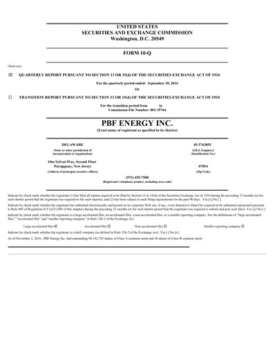 Thumbnail PBF Energy
 Quarterly Report 2016-q3