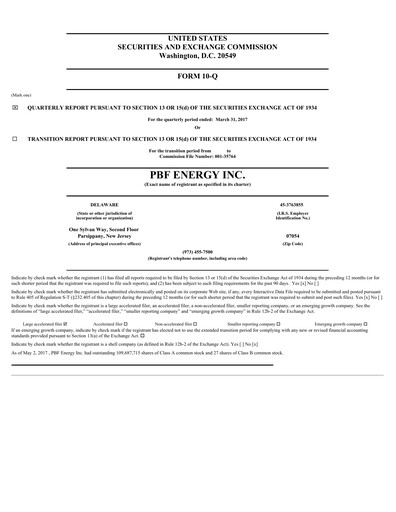 Thumbnail PBF Energy
 Quarterly Report 2017-q1