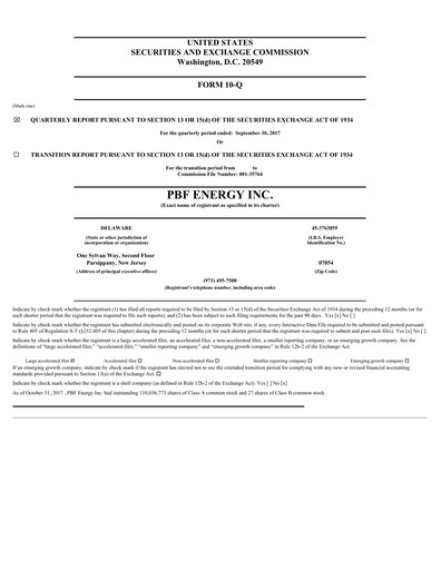 Thumbnail PBF Energy
 Quarterly Report 2017-q3
