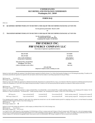Thumbnail PBF Energy
 Quarterly Report 2018-q1