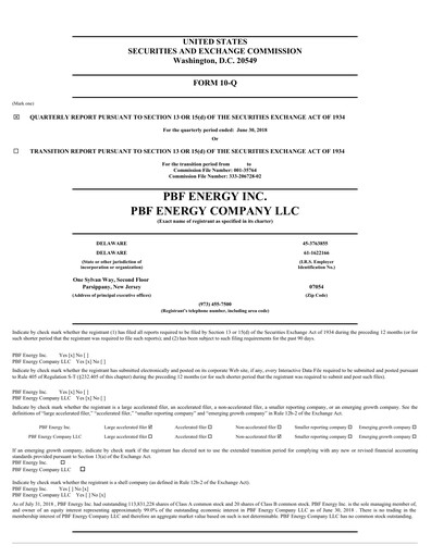 Thumbnail PBF Energy
 Quarterly Report 2018-q2