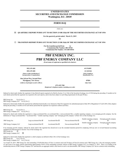 Thumbnail PBF Energy
 Quarterly Report 2019-q1
