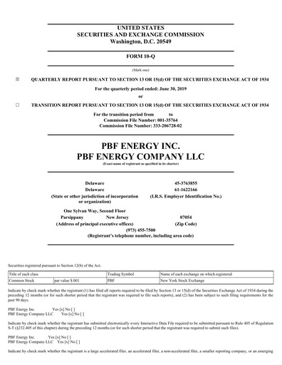 Thumbnail PBF Energy
 Quarterly Report 2019-q2