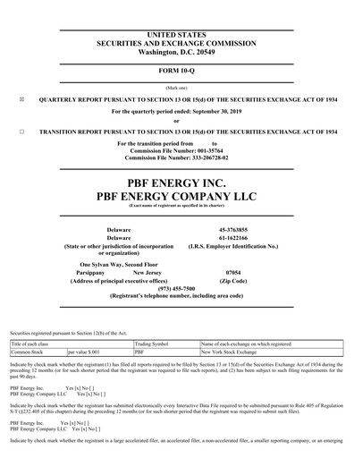 Thumbnail PBF Energy
 Quarterly Report 2019-q3