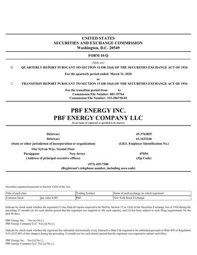 Thumbnail PBF Energy
 Quarterly Report 2020-q1