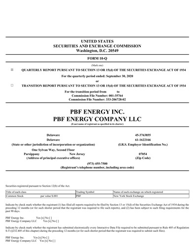 Thumbnail PBF Energy
 Quarterly Report 2020-q3
