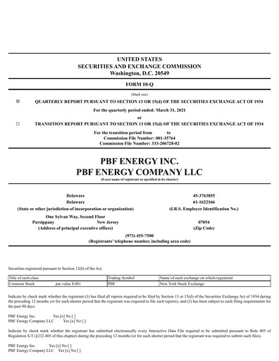 Thumbnail PBF Energy
 Quarterly Report 2021-q1