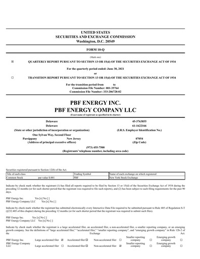 Thumbnail PBF Energy
 Quarterly Report 2021-q2