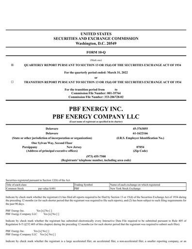 Thumbnail PBF Energy
 Quarterly Report 2022-q1