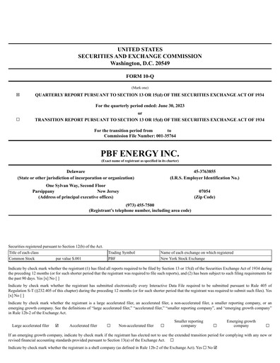 Thumbnail PBF Energy
 Quarterly Report 2023-q2