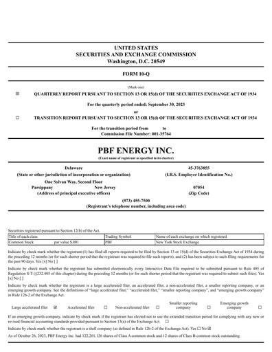 Thumbnail PBF Energy
 Quarterly Report 2023-q3